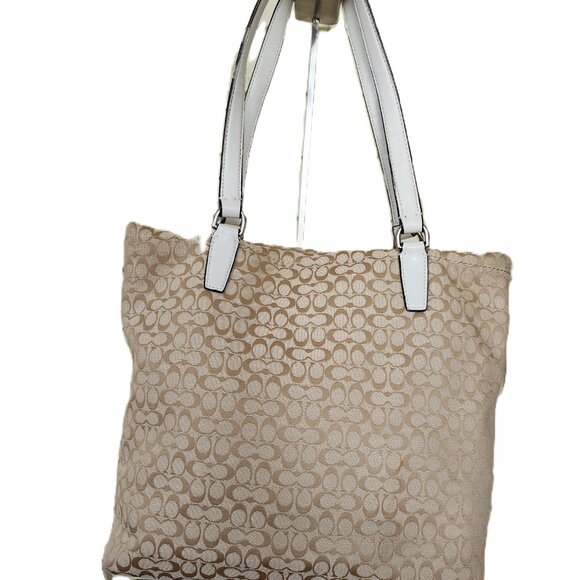 Coach Striped Signatue Reptile Khaki Satchel Purse - Picture 3 of 14